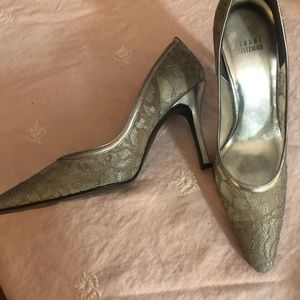 Stuart Weitzman silver lace heels